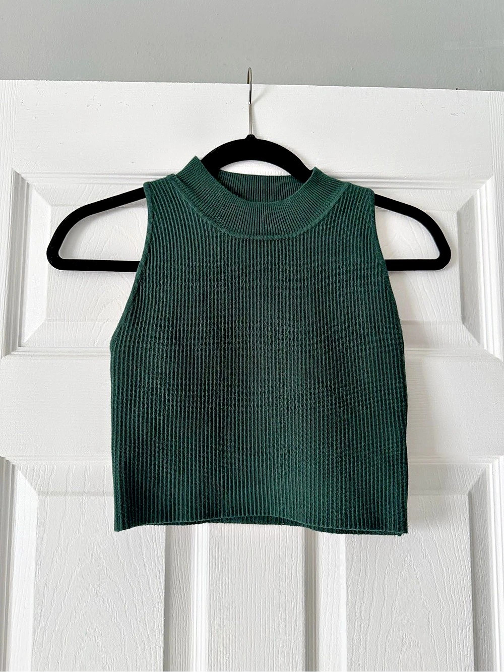 Ribbed Green High Neck Tank Top
